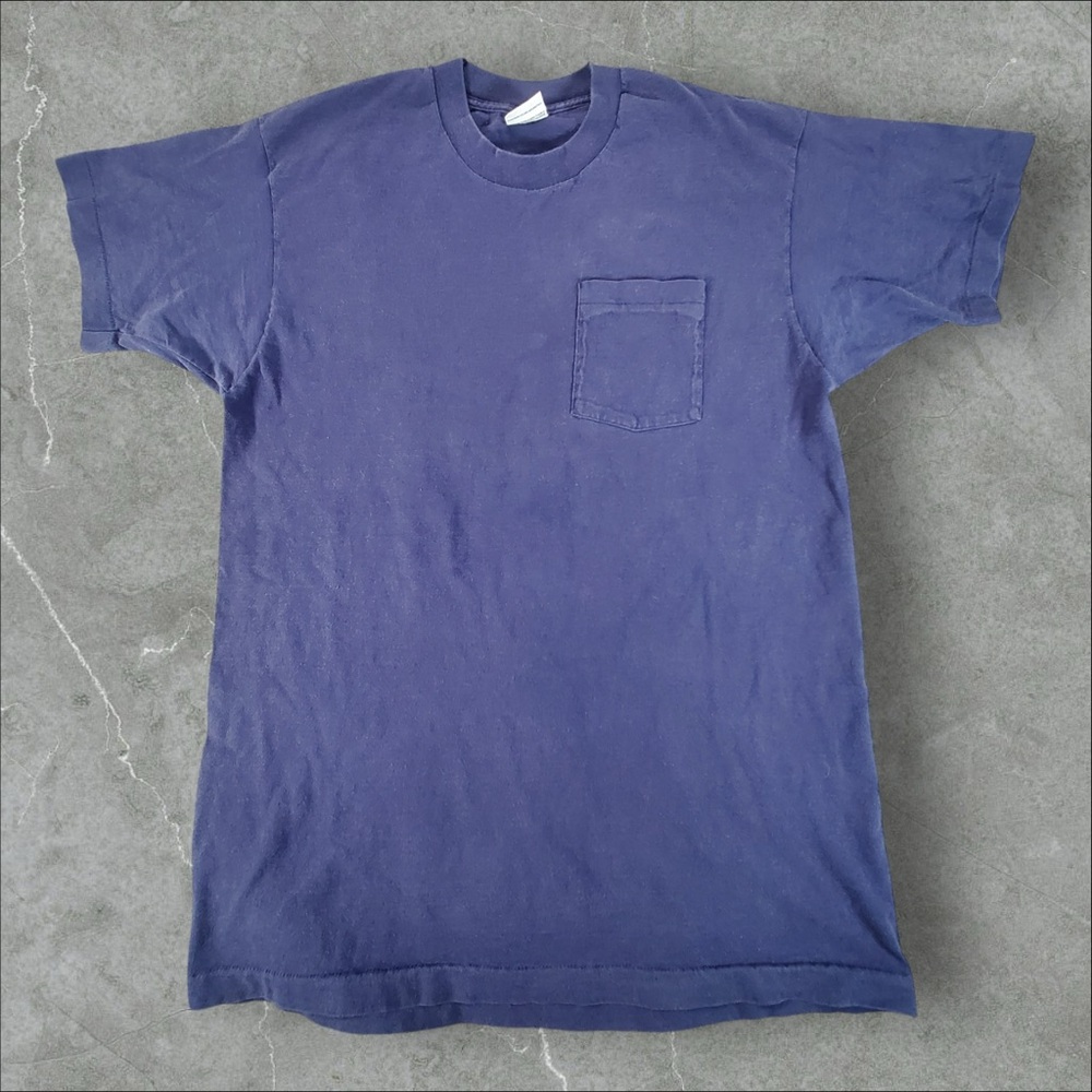 Vintage Trend Basics Shirt Mens XLT Navy Blue‎ Faded Selvedge Pocket 90s Blank